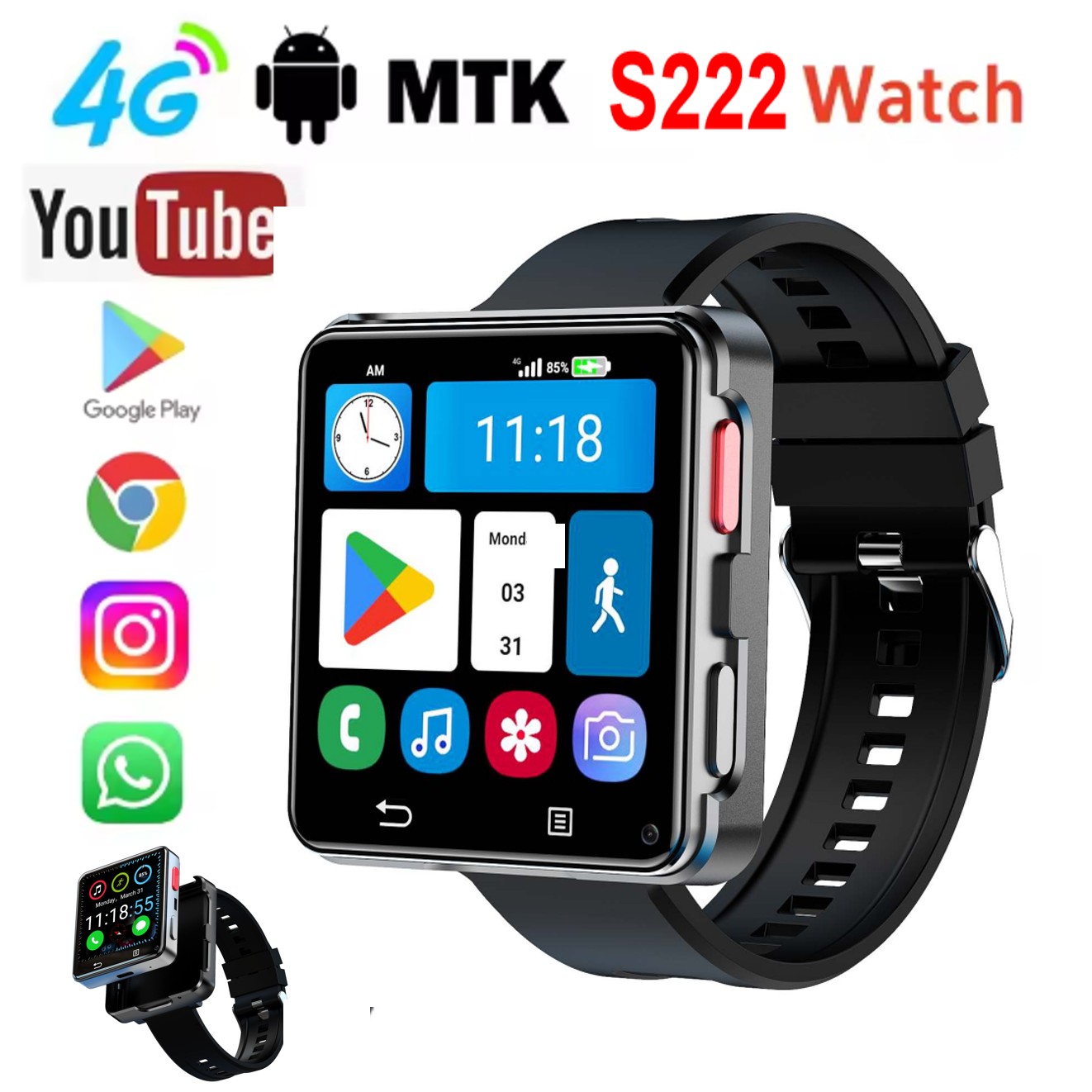 Smartwatch I Watches - Relógio Inteligente S222 4G com Cartão