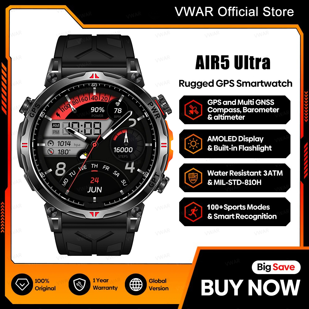 Watch Vs Smartwatch - Vwar air5 ultra gps smartwatch 1.56